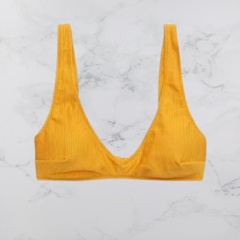 NWT Aerie Ribbed Shine Scoop Bikini Top Swimsuit Summer Beach Padded Wireless